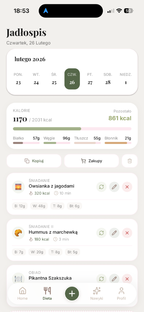 Aplikacja OH! Club - widok główny